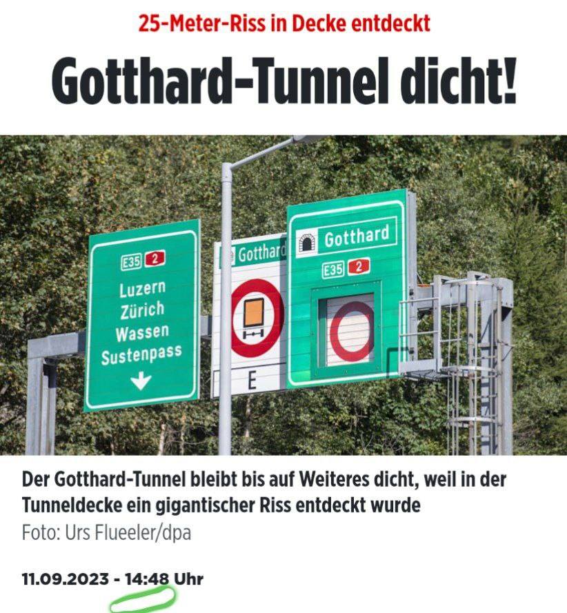 Gotthard Tunnel dicht 11.09.2023